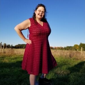 NWT 16W Roz & Ali raspberry cut out lace dress